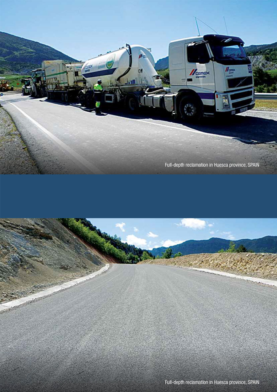 the image shows a road being treated by CEMEX